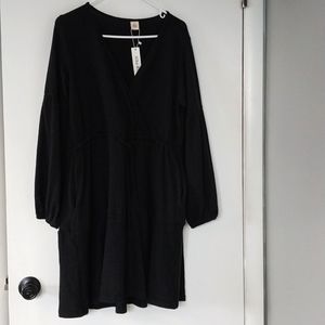 Wrap Style Balloon Sleeve Dress with Tie Waist and POCKETS